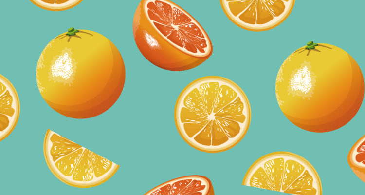 grapefruit illustration with aquamarine background