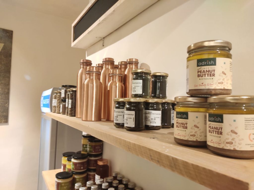 Copper water bottles and peanut butter. Photo© Adrish Zerowaste Organic Store