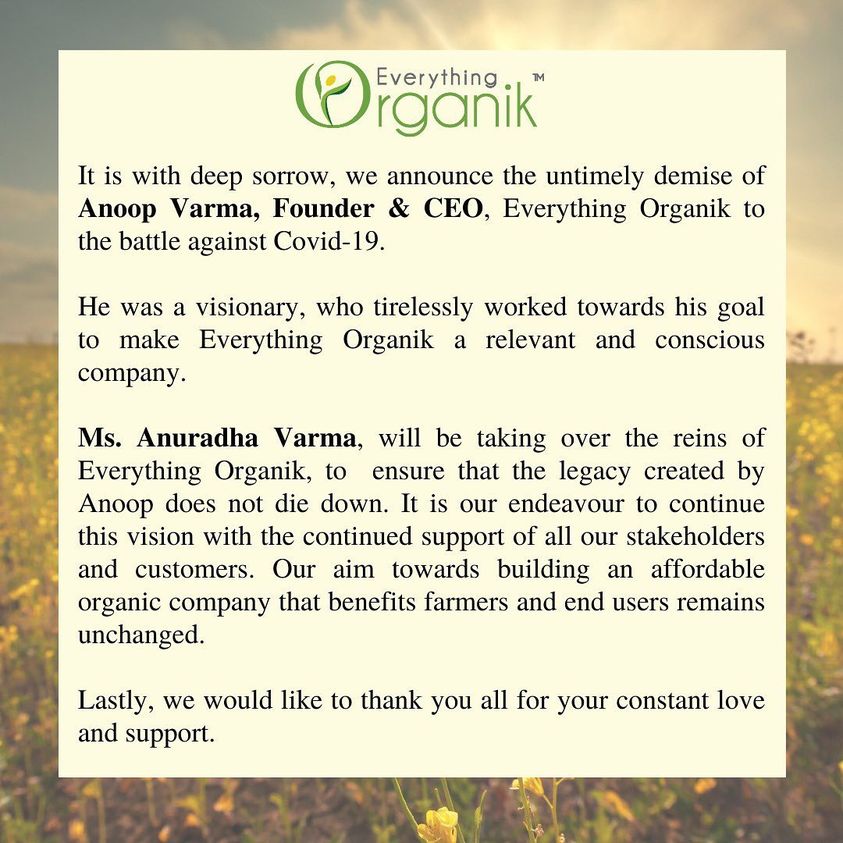 Anoop Varma, Founder Of ‘Everything Organik’, Passes Away Due To Covid-19-Pure & Eco India